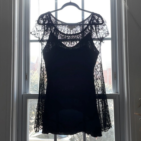 Like New 90’s Mini Babydoll Dress Lace Sheer - Picture 3 of 8